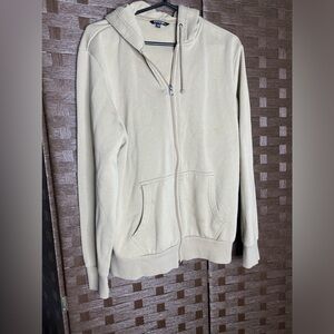 Beige Zip-Up Hoodie Sweater